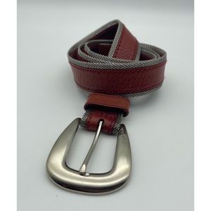 Calvin Klein Red Leather Statement Belt Metal Chain Trim Western Sz M